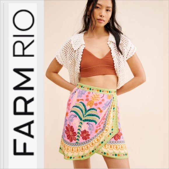 NWOT FARM Rio Fruits Scarves Mini Skirt Size XS